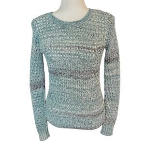 Hinge Nordstrom Women's Sweater Bluish Green Mesh Basket Weave Long Sleeve XS